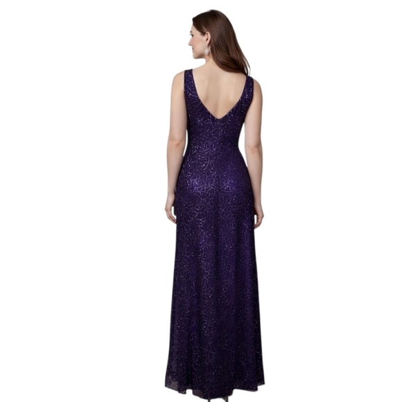 Reggio dress gown beaded purple maxi colorful rhinestone covered fabric - Picture 3 of 15